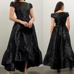 Ieena for Mac Duggal $598 Matte Brocade Hi-Low Gown Black - Sz 4